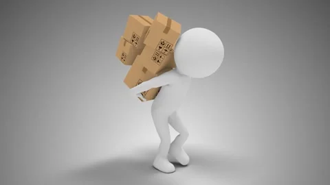 3D Man Carrying Boxes Behind His Back in a loop Stock Footage 249614674