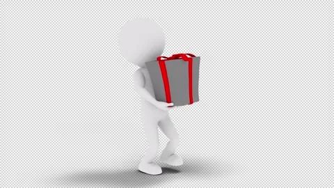 3D Man Carrying A Gift in a loop with transparent (alpha) background Stock Footage 249612735