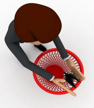 3d man catching bug and throughing it into dustbin concept Stock Illustration