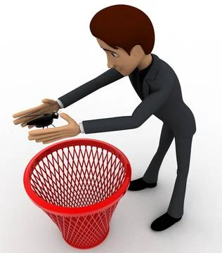 3d man catching bug and throughing it into dustbin concept 3d man catching... Stock Photos