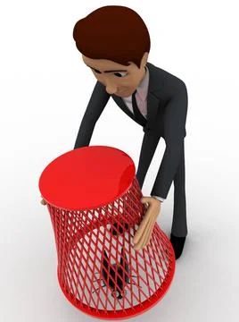 3d man catching flying bug with dustbin net concept 3d man catching flying... Stock Photos