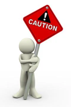 3d man with caution sign board Stock Illustration