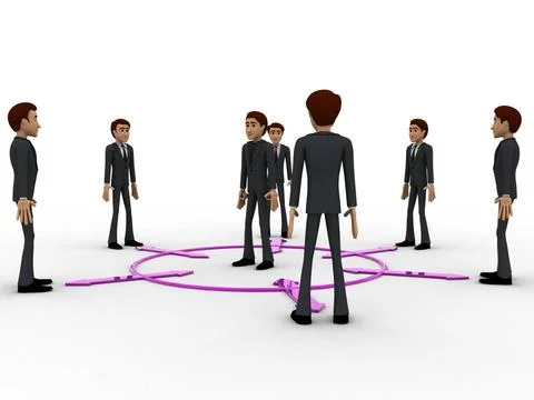 3d man in center of every bidirectional arrow with other men concept 3d ma... Stock Photos