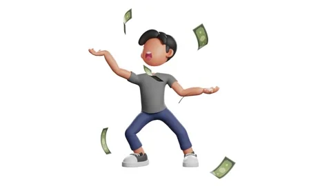 3d man character catches the falling money Stock Footage 219593096