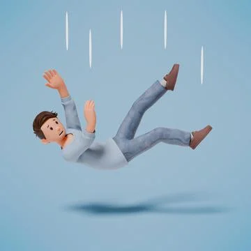3d man character falling from top to bottom on a blue background Stock Photos