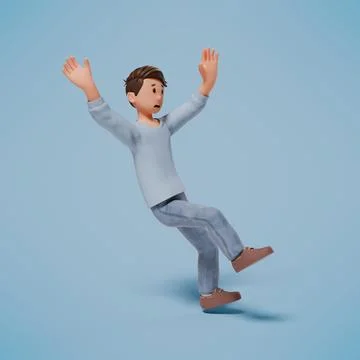 3d man character slipped while walking with a blue background Stock Photos
