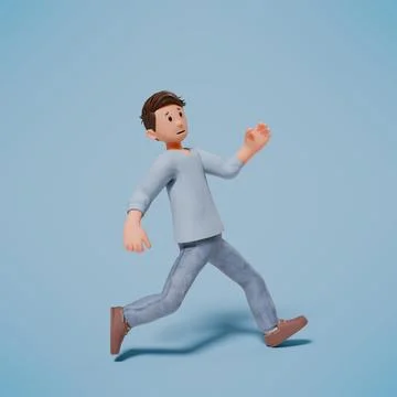 3d man character slipped while walking with a blue background Foto stock