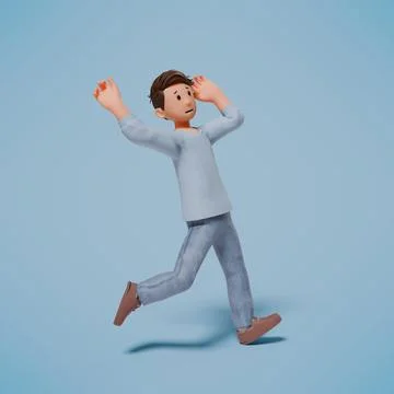 3d man character slipped while walking on a blue background Foto stock