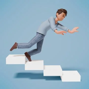 3d man character slipped while going down the stairs with a blue background Stock Photos