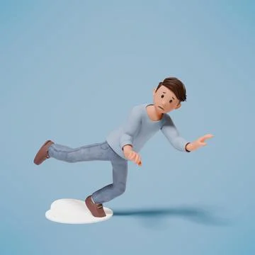 3d man character tripped over a hole and fell forward against a blue backgrou Stock Photos