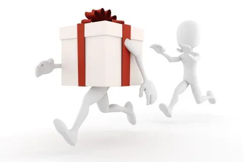 3d man chaseing a present box Stockillustratie