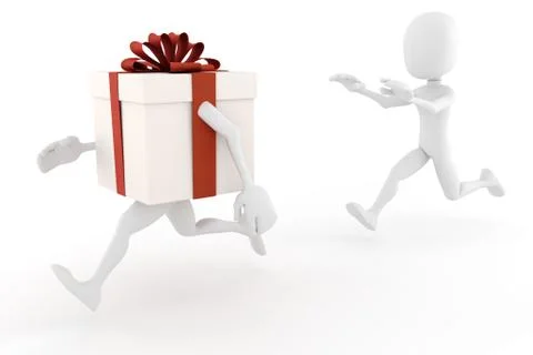 3d man chaseing a present box Stockillustratie