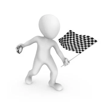 3d man with checkered flag. Competition concepts. Stock Illustration