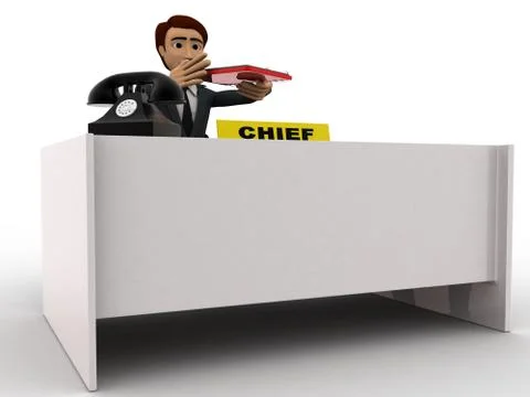 3d man checking paper on office table concept Stock Illustration
