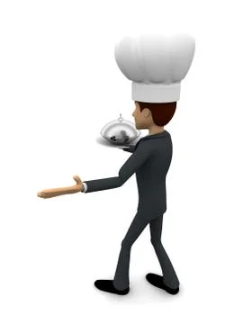 3d man chef serving dish concept Stock Illustration
