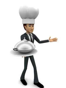 3d man chef serving dish concept Stock Illustration