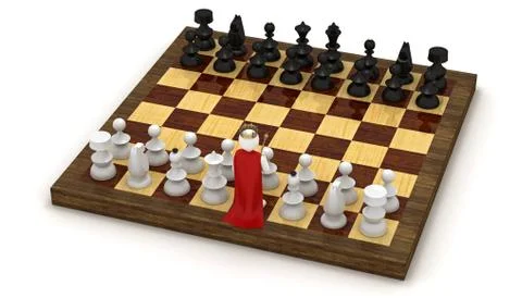 3d man on chess board as king Stock Illustration