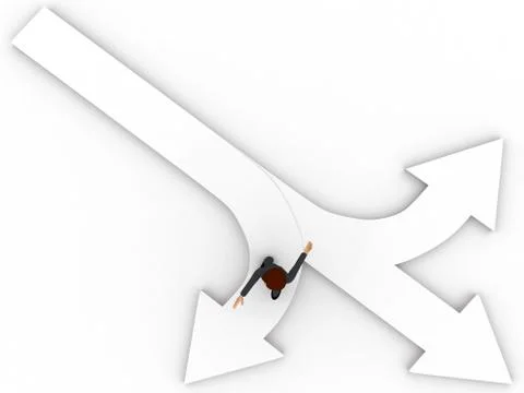 3d man choose from three different path and on arrow concept Stock Illustration
