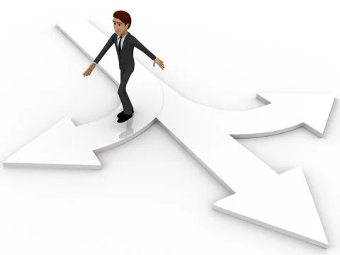 3d man choose from three different path and on arrow concept Stock Illustration