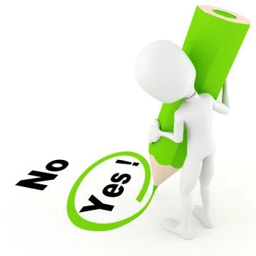 3d man chooseing between yes and no Stock Illustration