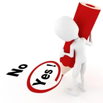 3d man chooseing between yes and no Illustrazione stock