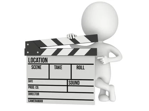 3D man with cinema clapperboard Stock Illustration