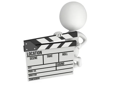 3D man with cinema clapperboard Stock Illustration