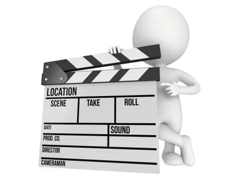 3D man with cinema clapperboard Stock Illustration