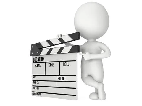 3D man with cinema clapperboard 스톡 일러스트