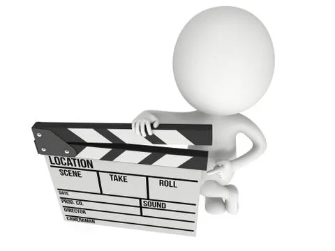 3D man with cinema clapperboard Stock Illustration