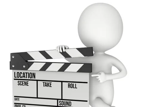 3D man with cinema clapperboard 스톡 일러스트
