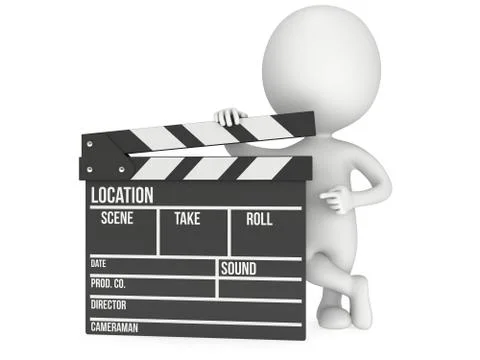3D man with cinema clapperboard 스톡 일러스트