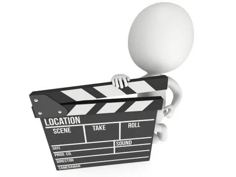 3D man with cinema clapperboard Stock Illustration