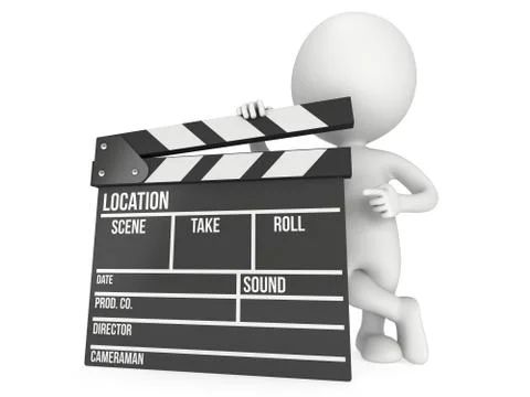 3D man with cinema clapperboard Stock Illustration
