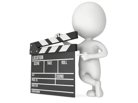3D man with cinema clapperboard 스톡 일러스트
