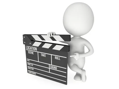 3D man with cinema clapperboard 스톡 일러스트