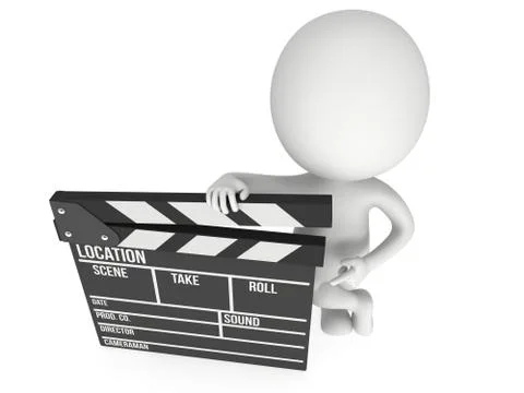 3D man with cinema clapperboard 스톡 일러스트