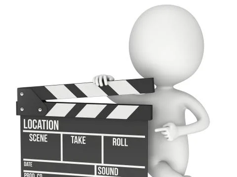 3D man with cinema clapperboard 스톡 일러스트
