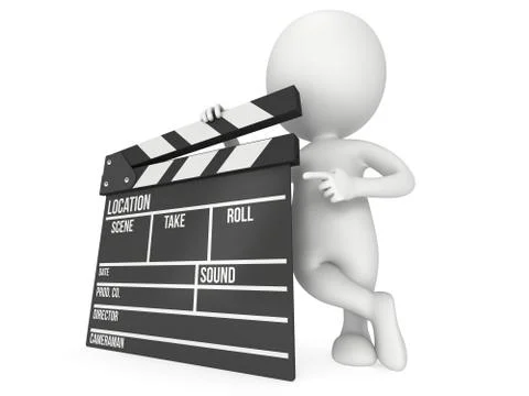 3D man with cinema clapperboard 스톡 일러스트