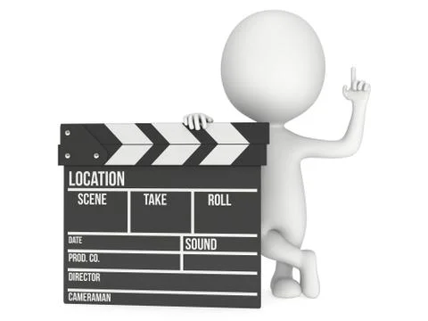 3D man with cinema clapperboard Stock Illustration