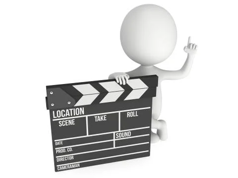 3D man with cinema clapperboard Stock Illustration
