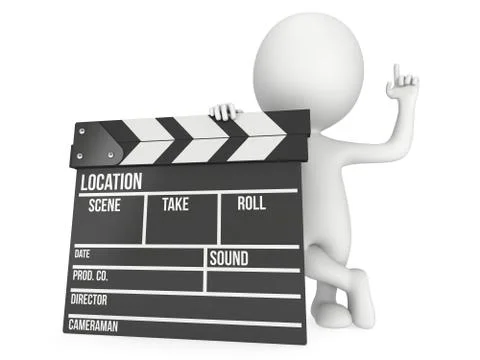 3D man with cinema clapperboard 스톡 일러스트