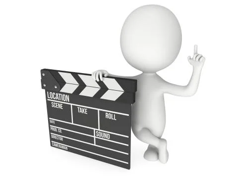 3D man with cinema clapperboard 스톡 일러스트