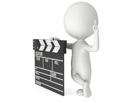 3D man with cinema clapperboard Stock Illustration
