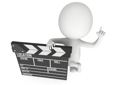 3D man with cinema clapperboard 스톡 일러스트