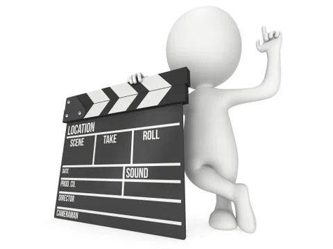 3D man with cinema clapperboard Stock Illustration