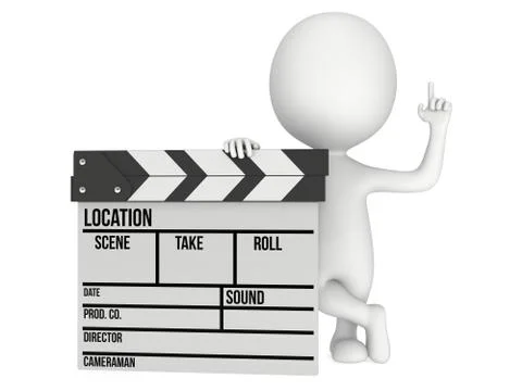 3D man with cinema clapperboard 스톡 일러스트