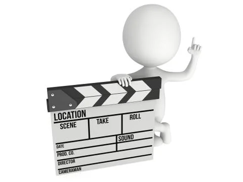 3D man with cinema clapperboard 스톡 일러스트