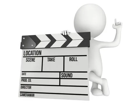 3D man with cinema clapperboard 스톡 일러스트