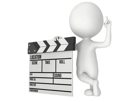 3D man with cinema clapperboard Stock Illustration
